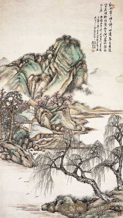 袁培基 1925年作 武陵春色图 立轴 82×143cm